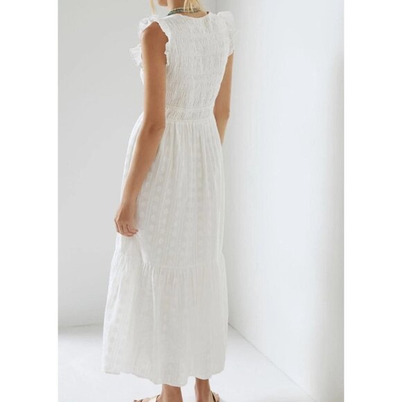 Anthropologie Peregrine MIDI Dress White Size S smocked flutter sleeve - Picture 2 of 16